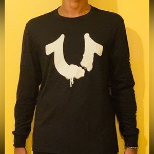 (Retail $69) Mens True Religion Black Drip Longsleeve T-shirt (size L)